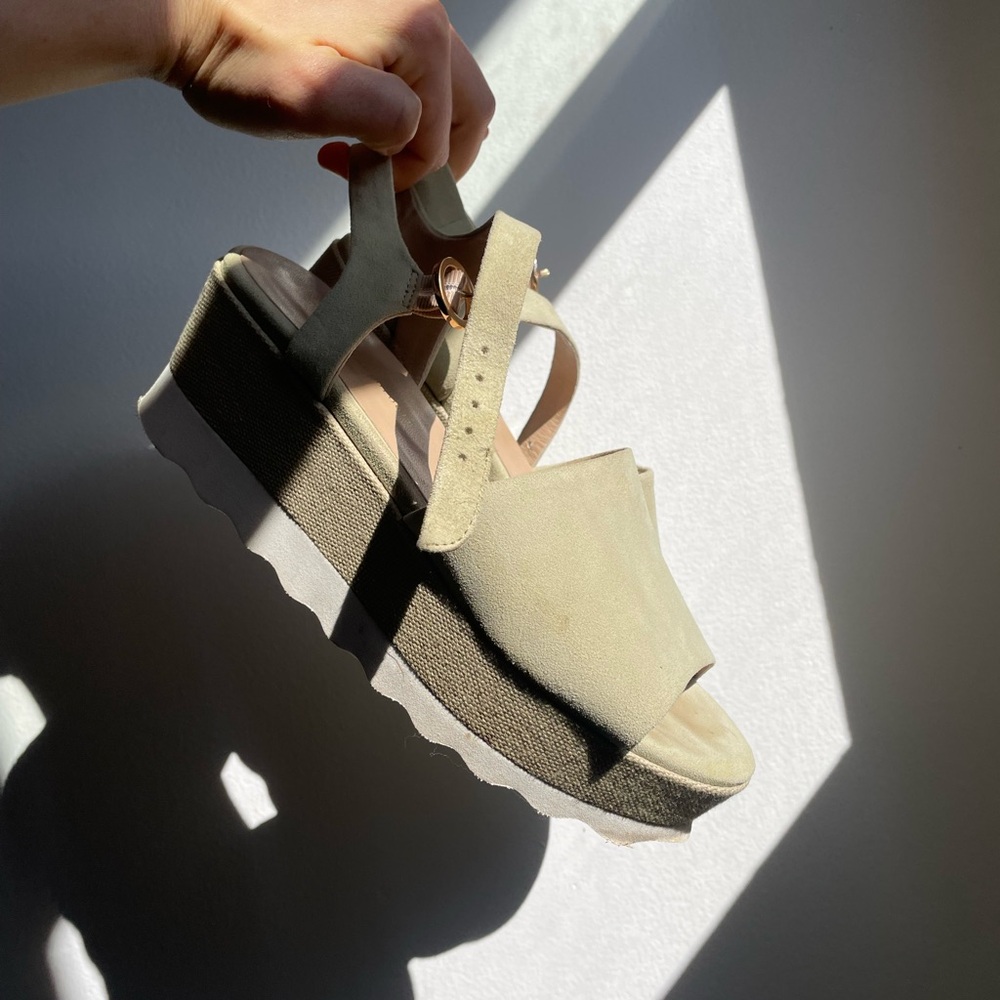 Pistachio Green Platform Shoes with Wedge Heel